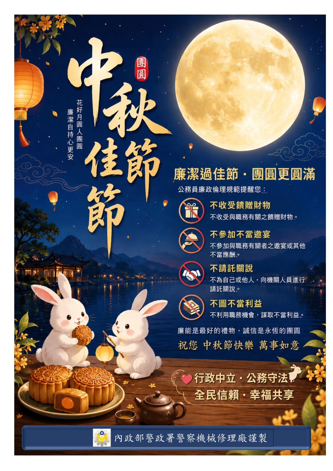 廉潔過佳節，團圓更美滿，警察機械修理廠祝您中秋節快樂(將開啟新視窗)